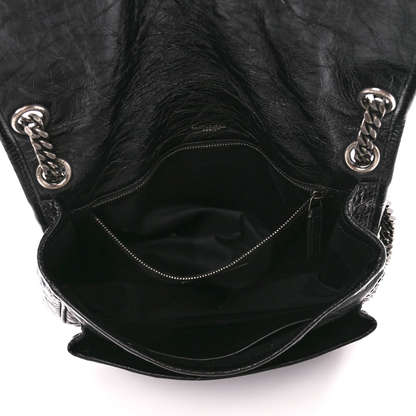 Crinkled Calfskin Matelasse Monogram Medium Niki Chain Satchel Black