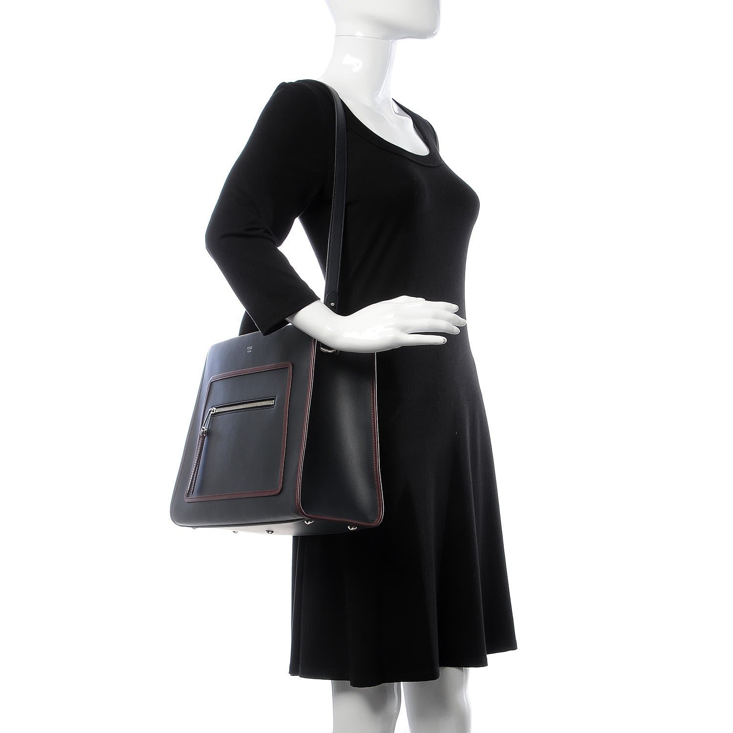 Fendi Vitello Century Opaco F is Fendi Bi-Color Regular Runaway Satchel Blue Notte Bordeaux 2 of 9