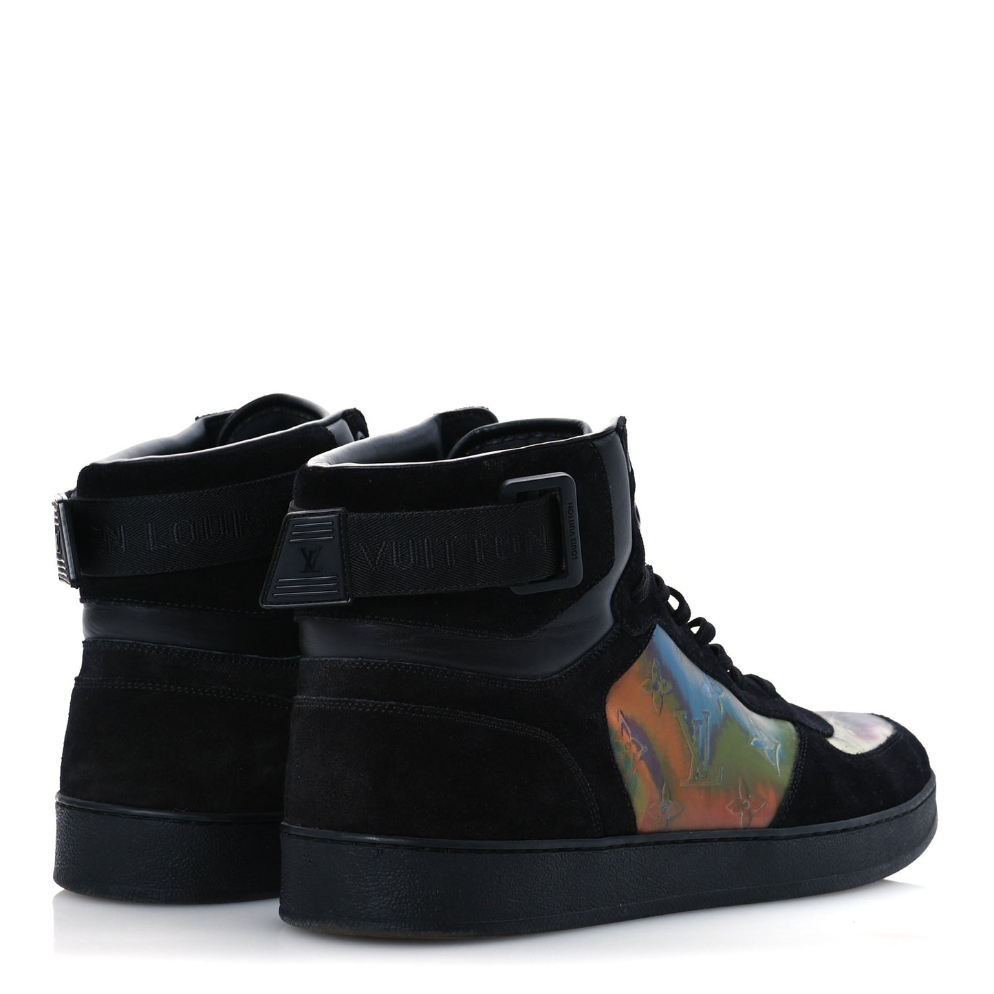 Suede Monogram Mens Rivoli High Top Sneakers 10 Black Multicolor