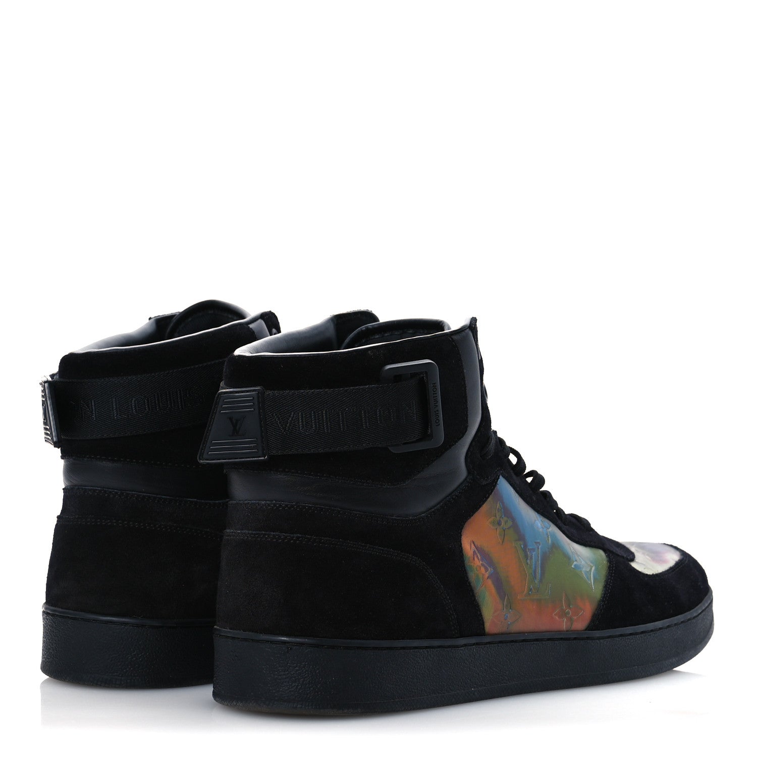 Louis Vuitton Suede Monogram Mens Rivoli High Top Sneakers 10 Black Multicolor 5 of 13
