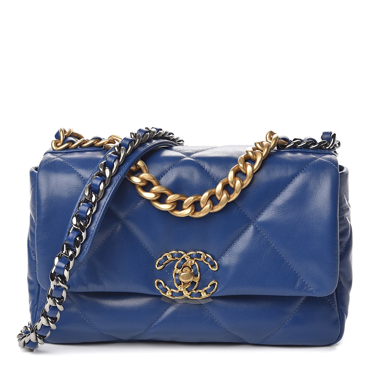 Goatskin Quilted Medium 19 Flap Dark Blue