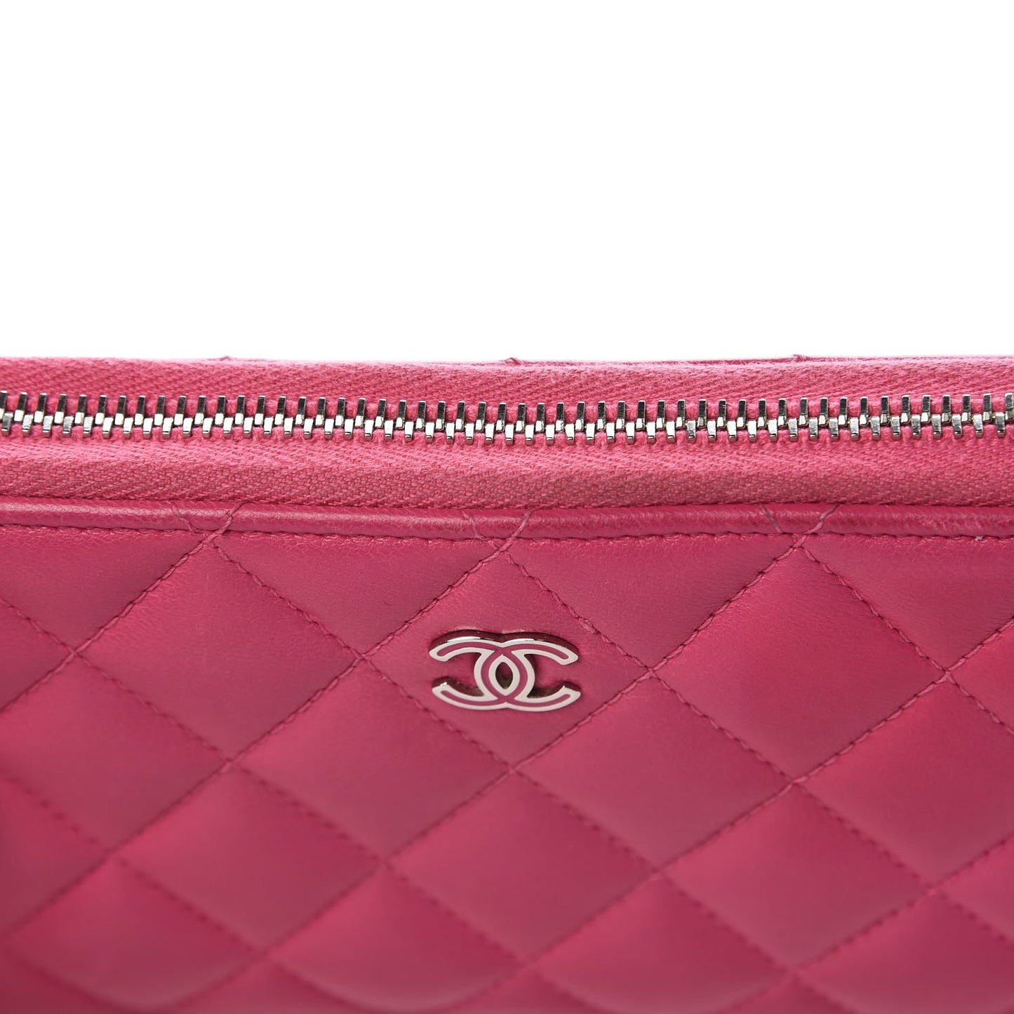Lambskin Quilted Large Gusset Zip Around Wallet Pink