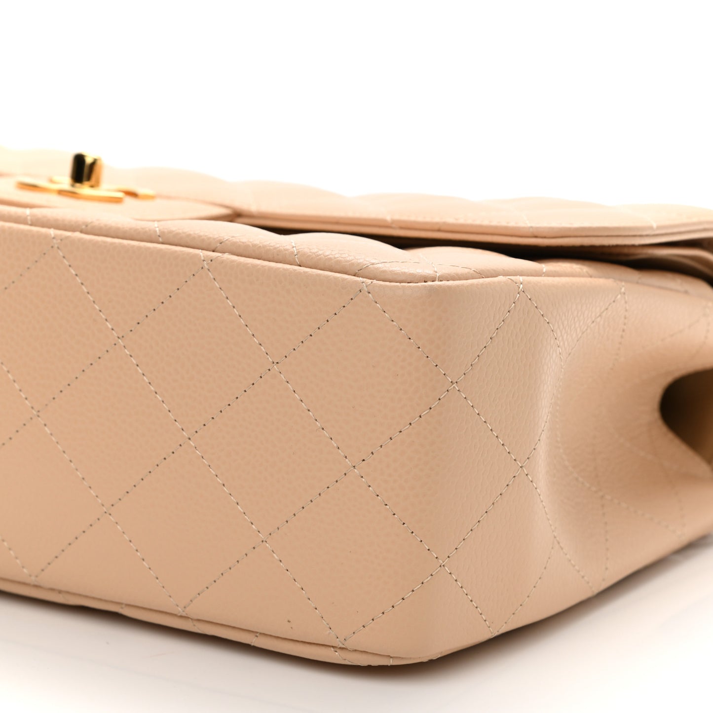 Caviar Quilted Jumbo Double Flap Light Beige