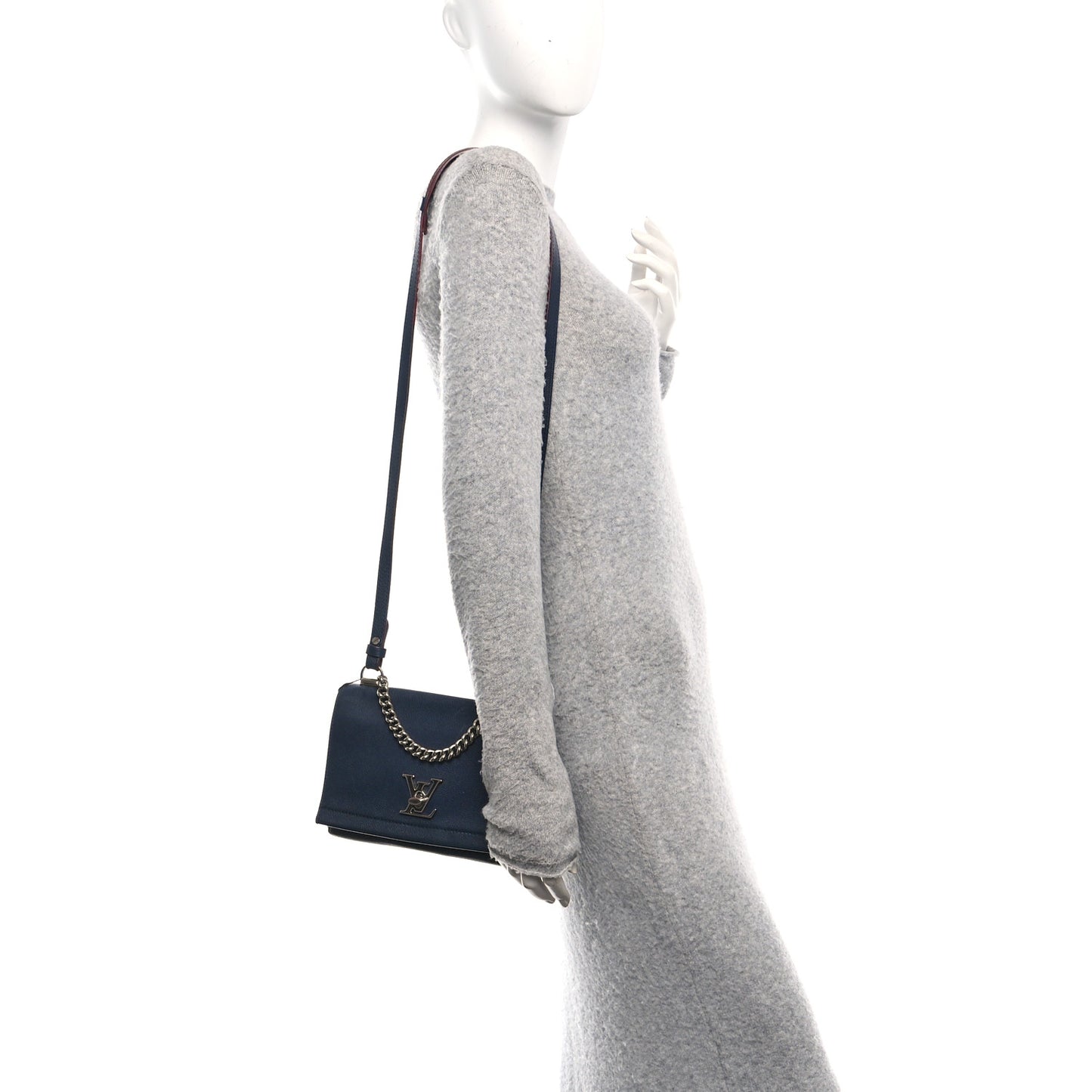 Calfskin Lockme II Chain Bag BB Marine Rouge