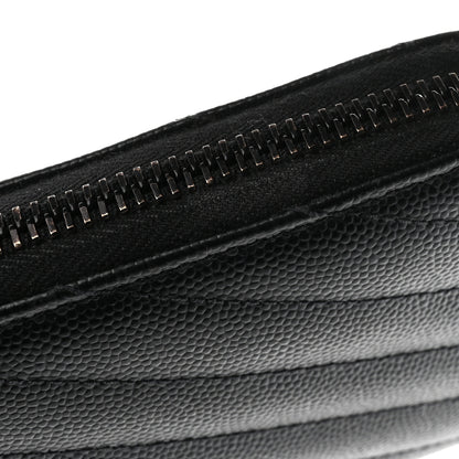 Saint Laurent Grain De Poudre Matelasse Chevron Monogram Monochrome Zip Around Wallet Black 9 of 10
