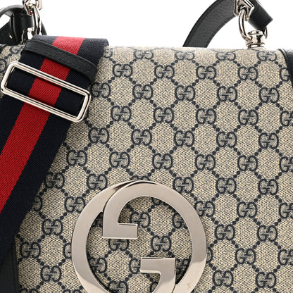 Gucci GG Supreme Monogram Textured Dollar Calfskin Web Medium Blondie Top Handle Shoulder Flap Bag Beige Blue 8 of 10