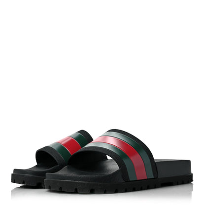 Gucci Rubber Web Mens Lug Sole Slide Sandals 9 Black Green Red 3 of 6