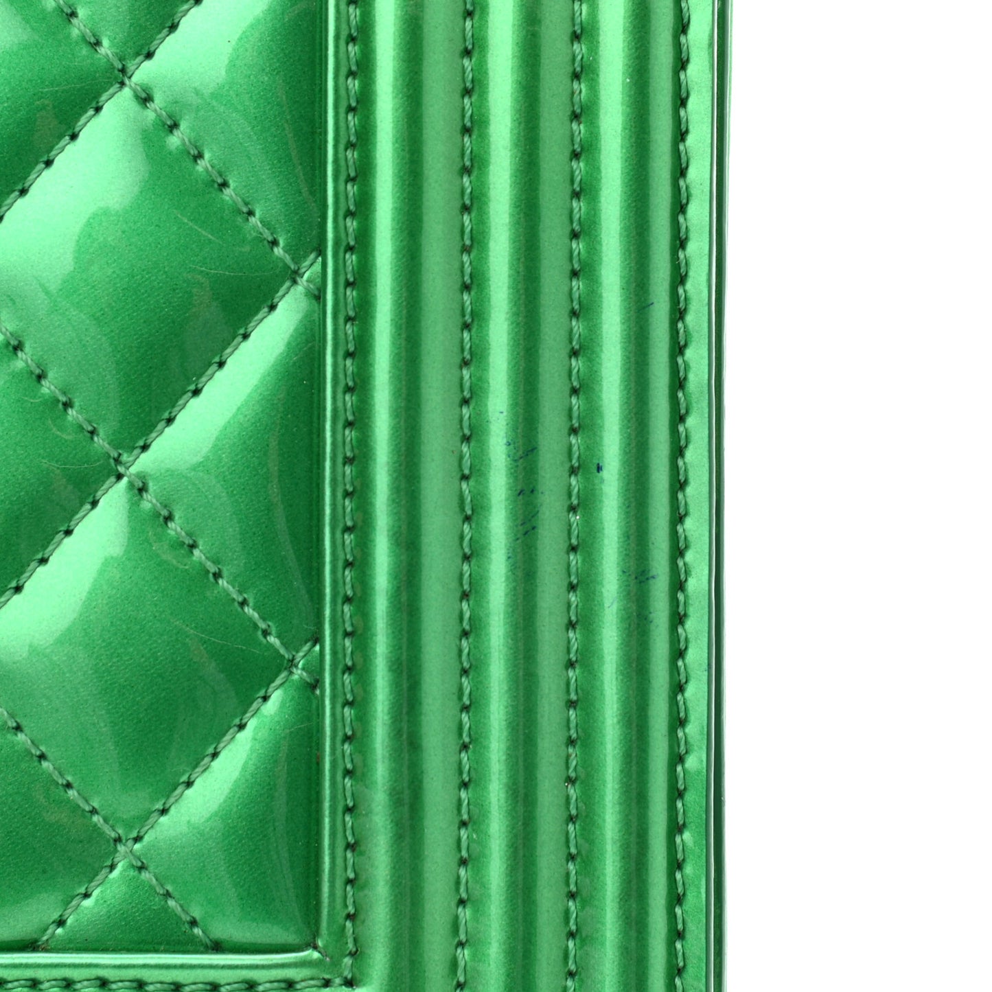 Metallic Patent Calfskin Quilted Medium Boy Flap Green