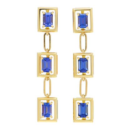 Tiffany 18K Yellow Gold Tanzanite Jewel Box Drop Earrings 1 of 5