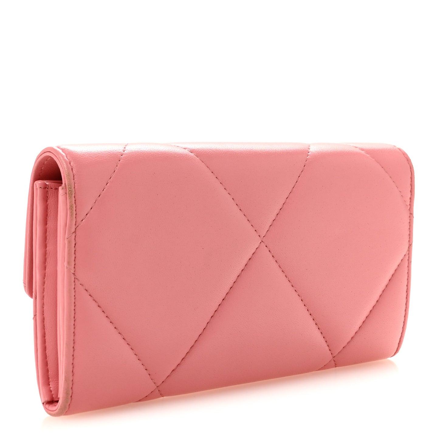 Lambskin Quilted Chanel 19 Flap Wallet Coral Pink