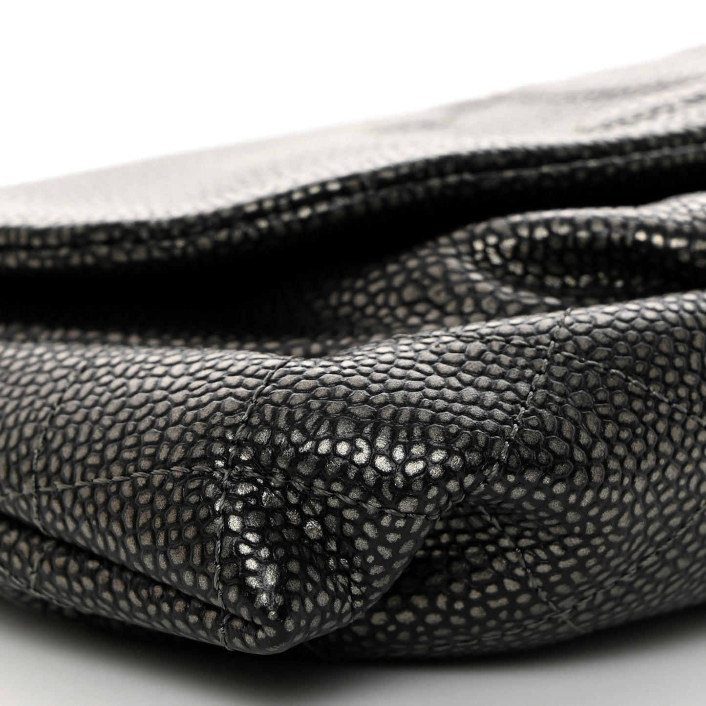 Metallic Caviar Half Moon Wallet On Chain WOC Dark Silver