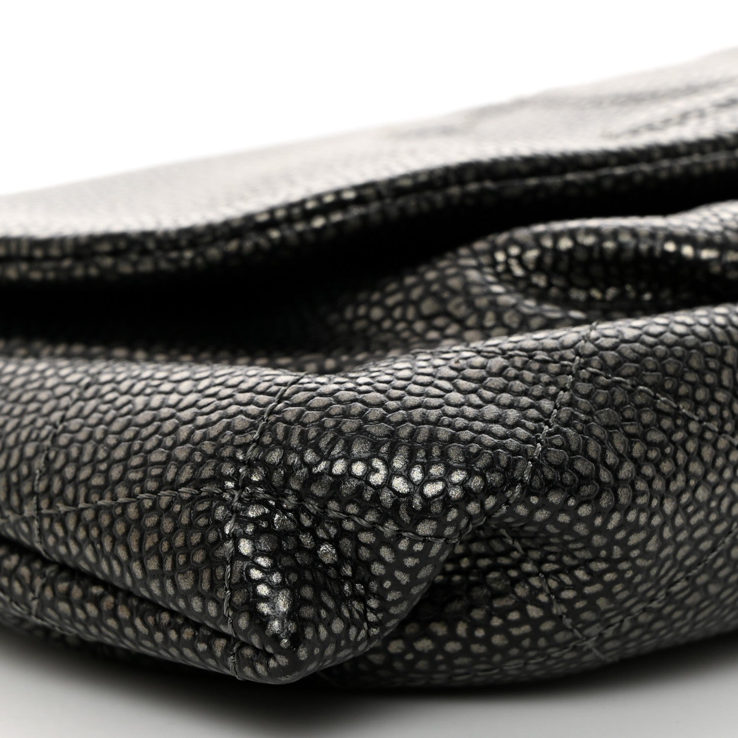Chanel Metallic Caviar Half Moon Wallet On Chain WOC Dark Silver 10 of 11