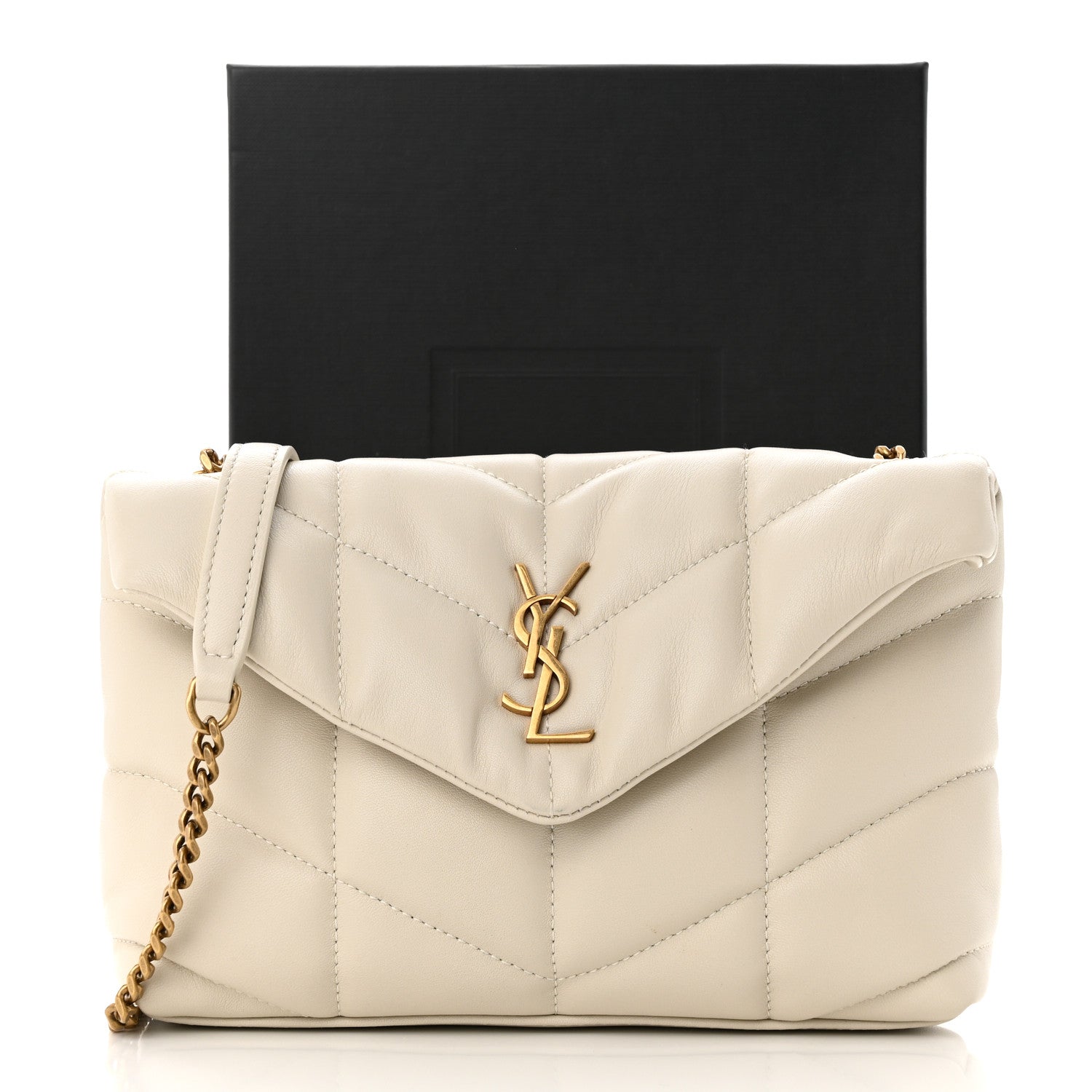 Saint Laurent Lambskin Quilted Toy Loulou Puffer Monogram Chain Satchel Crema Soft 11 of 11