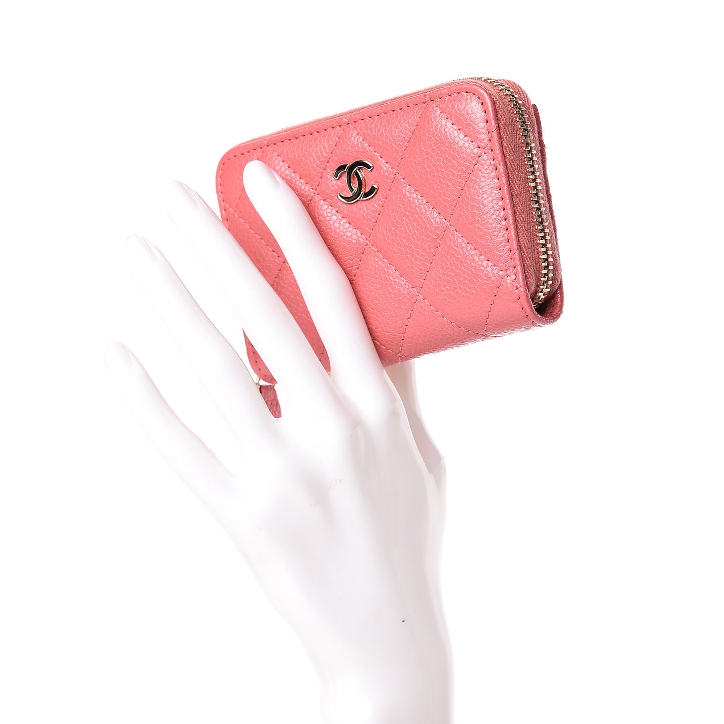 Metallic Caviar Quilted Zip Coin Purse Pink