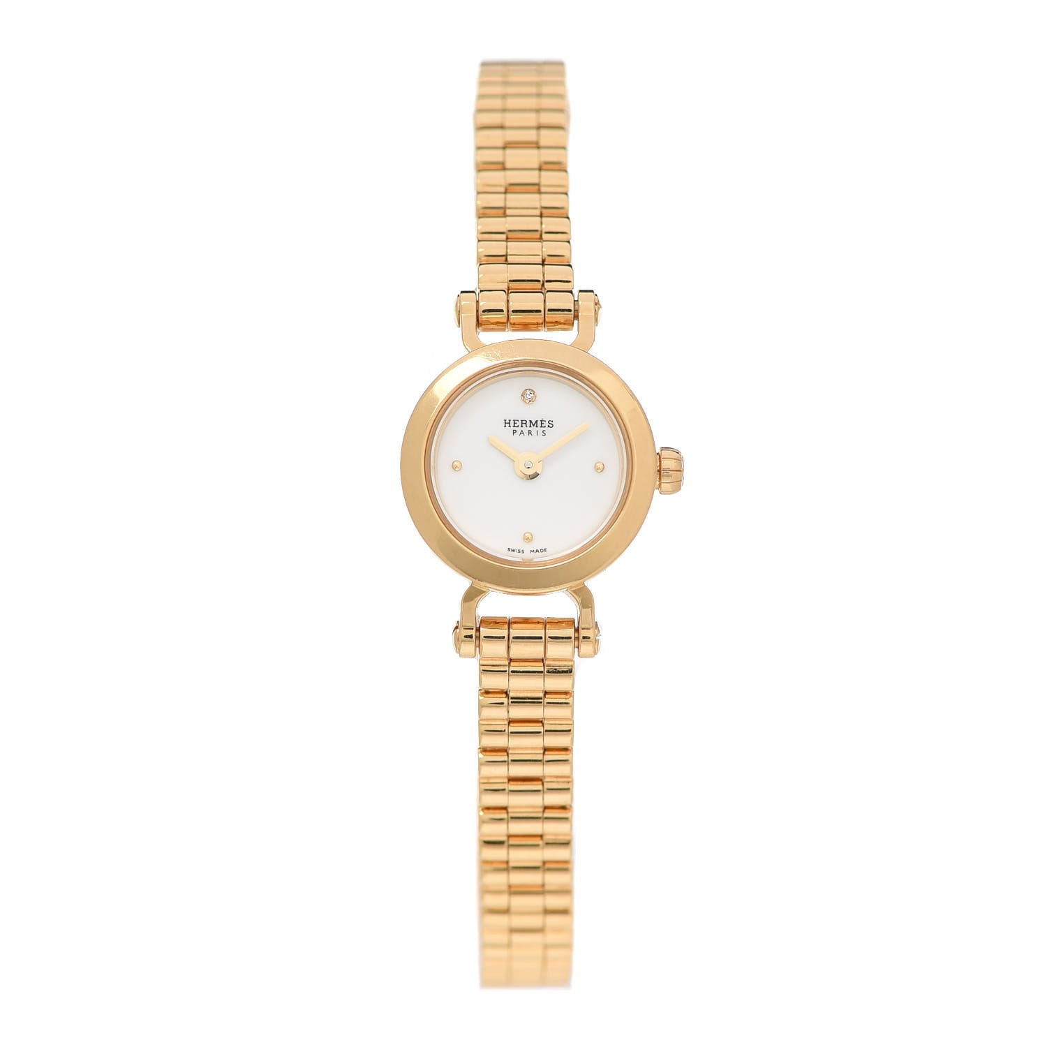 Hermes 18K Yellow Gold Diamond 16mm Faubourg Quartz Watch 1 of 5