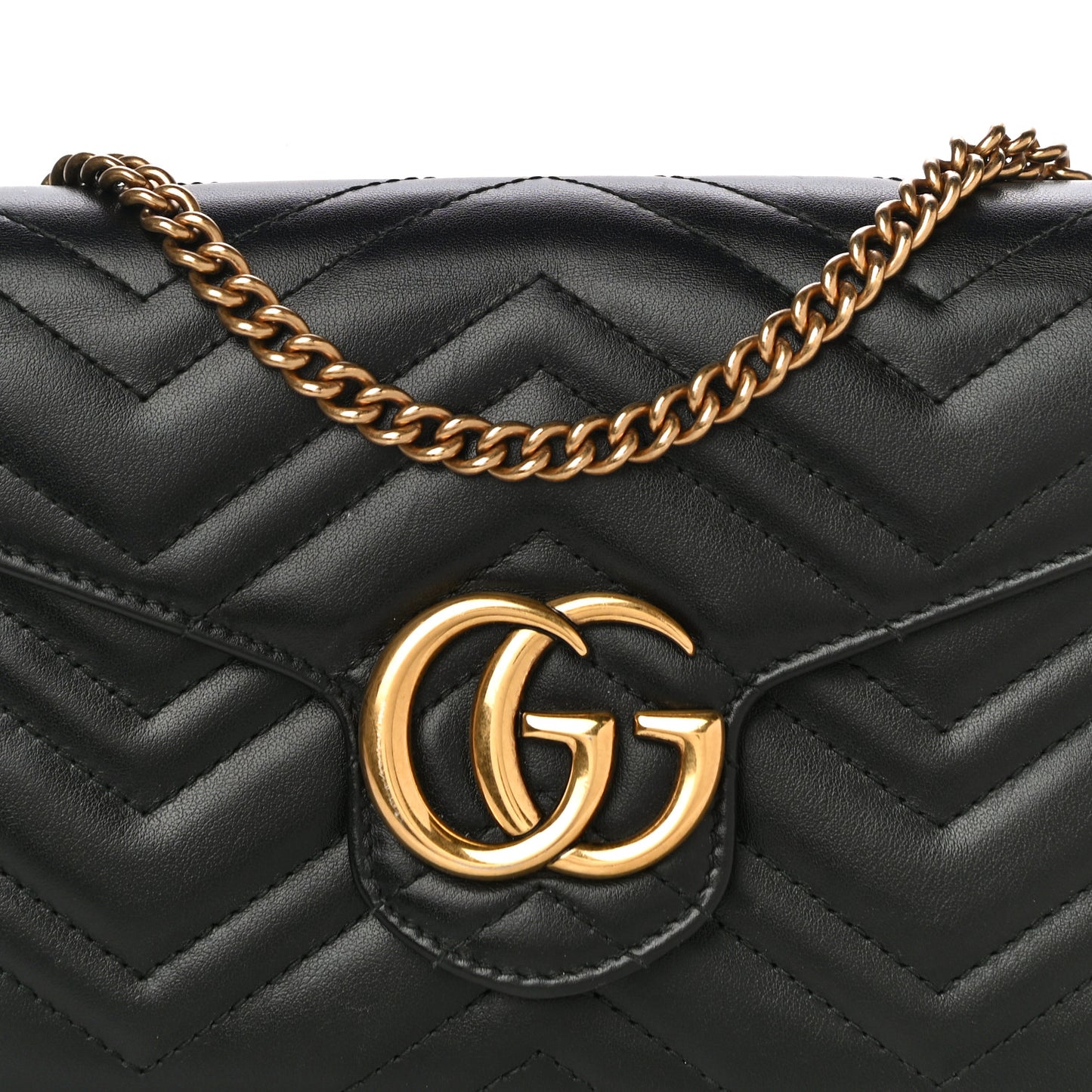Calfskin Matelasse GG Marmont Chain Wallet Black