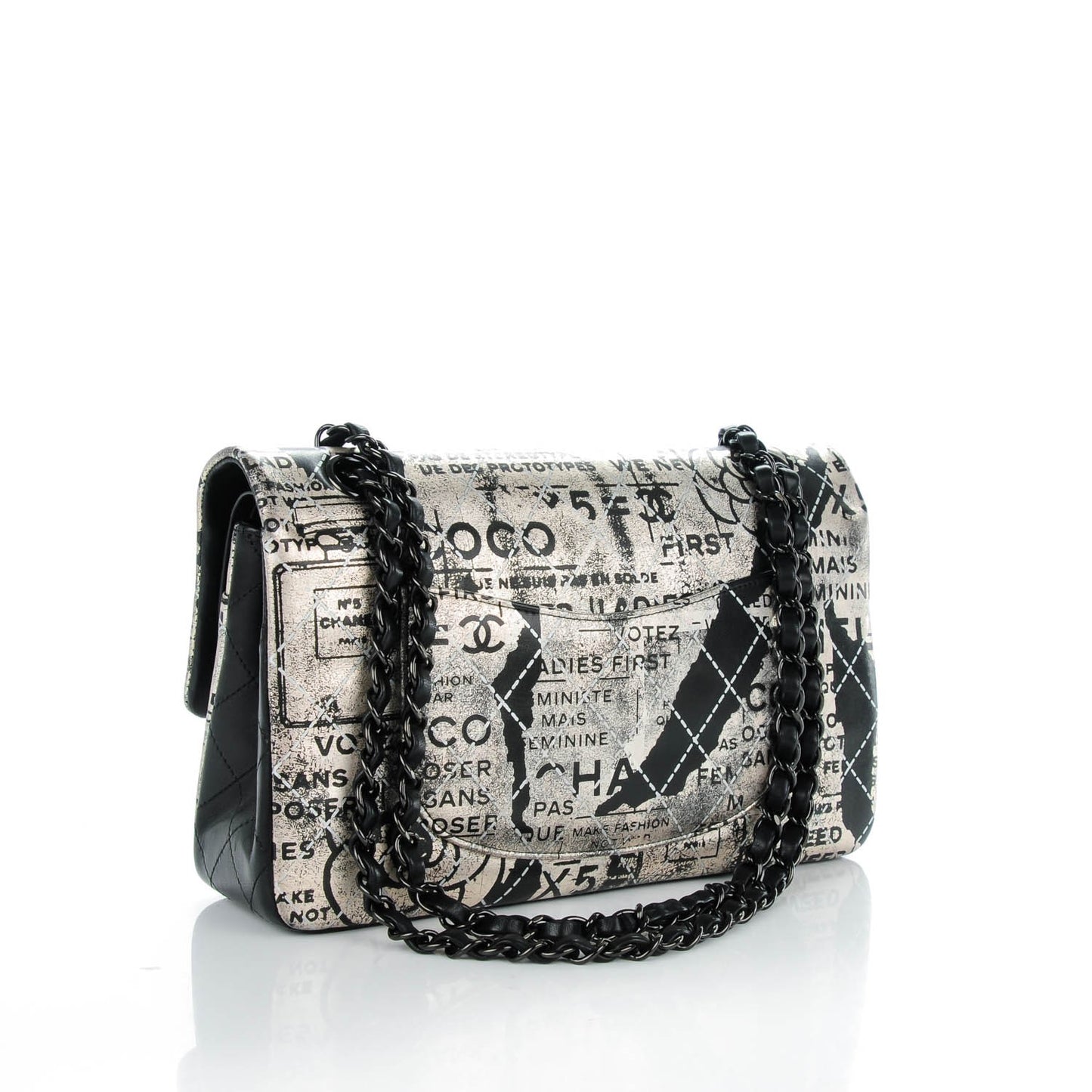 Lambskin Hand Painted Medium Double Flap Black