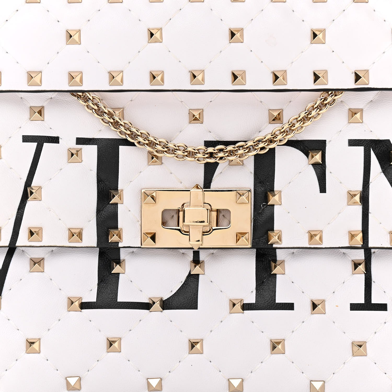 Valentino Garavani Lambskin VLTN Print Medium Rockstud Spike Shoulder Bag Optic White Black 7 of 9