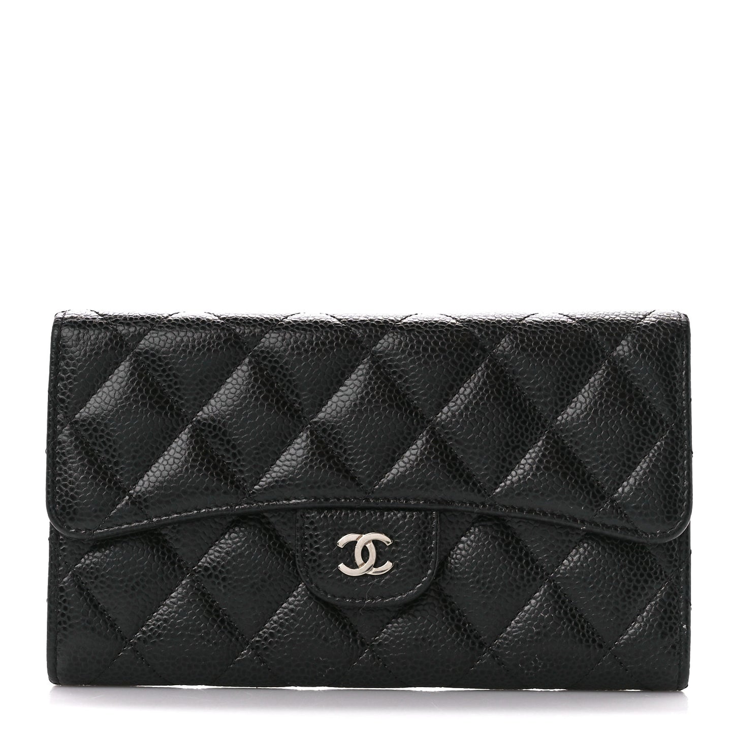 Caviar Quilted Large Flap Wallet Black