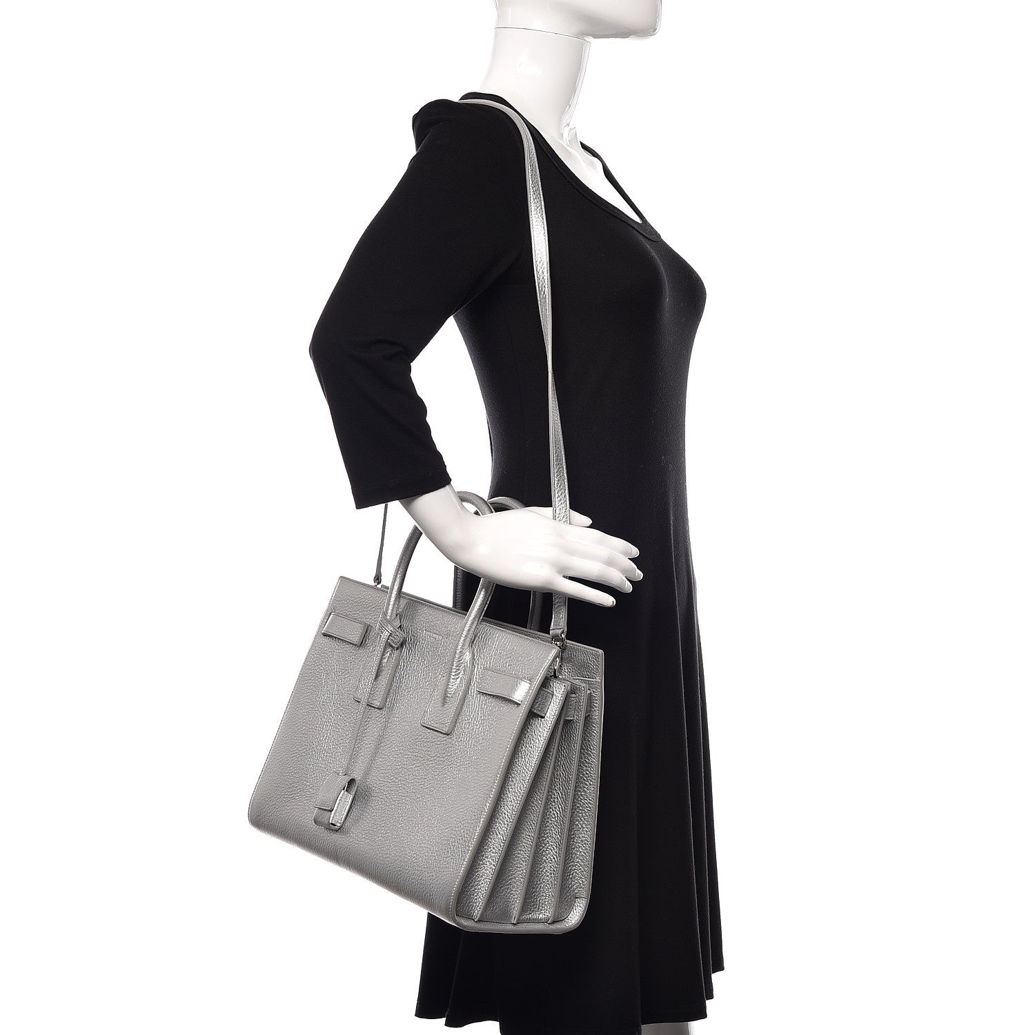 Saint Laurent Metallic Calfskin Small Sac De Jour Silver 2 of 9