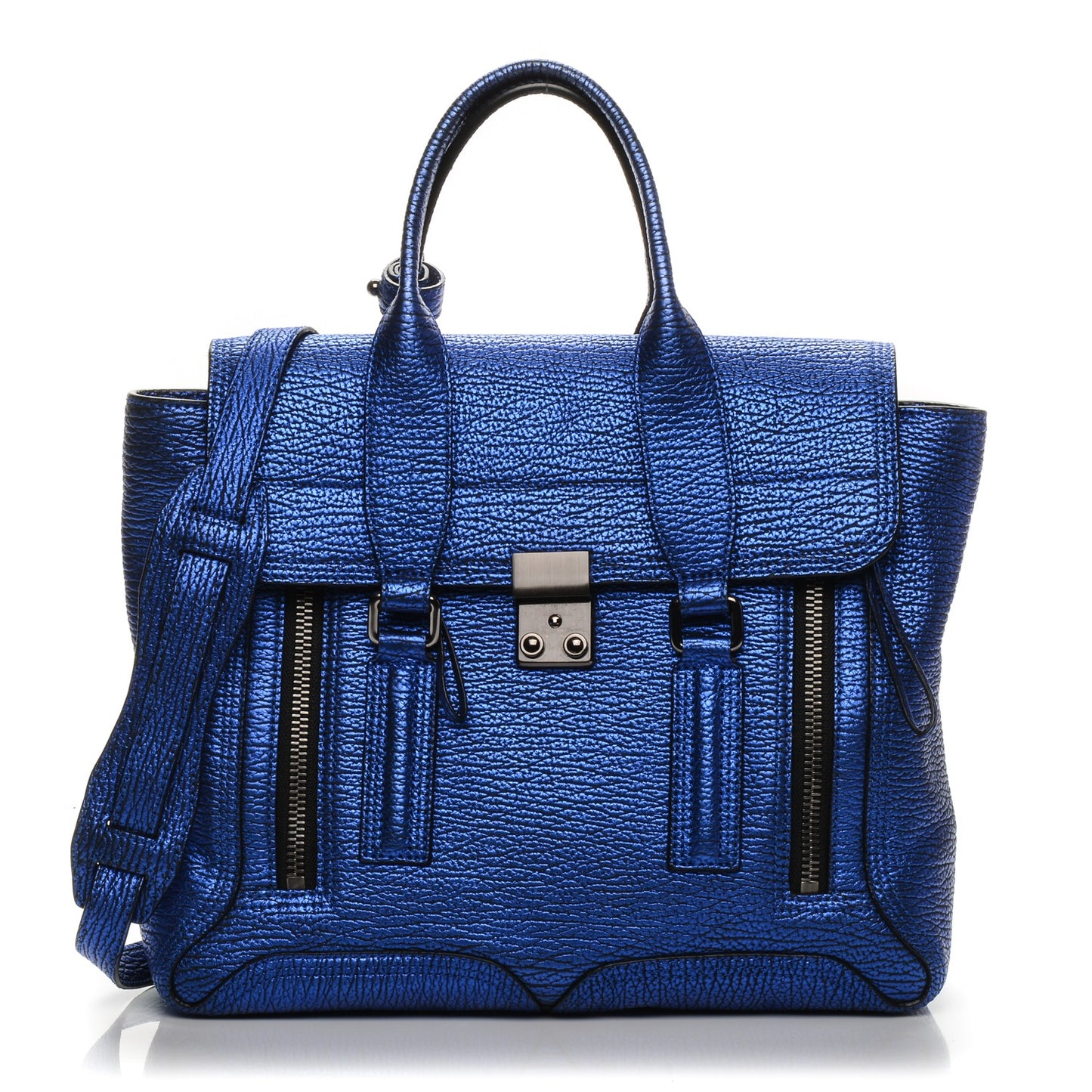 3.1 Metallic Textured Calfskin Medium Pashli Satchel Electric Blue