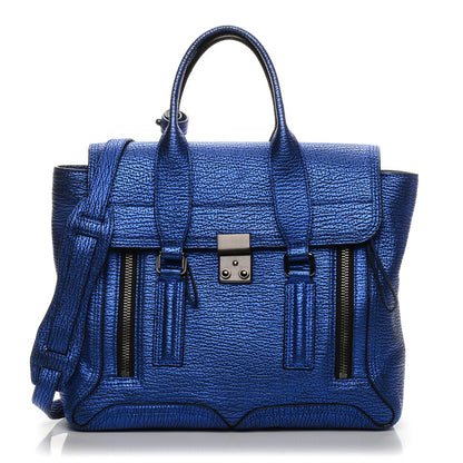 3.1 Phillip Lim 3.1 Metallic Textured Calfskin Medium Pashli Satchel Electric Blue 1 of 8