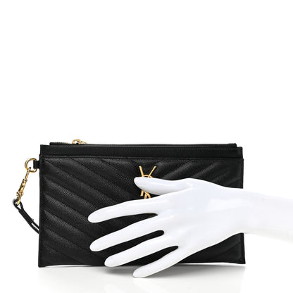 Saint Laurent Grain De Poudre Chevron Monogram Bill Pouch Black 2 of 8