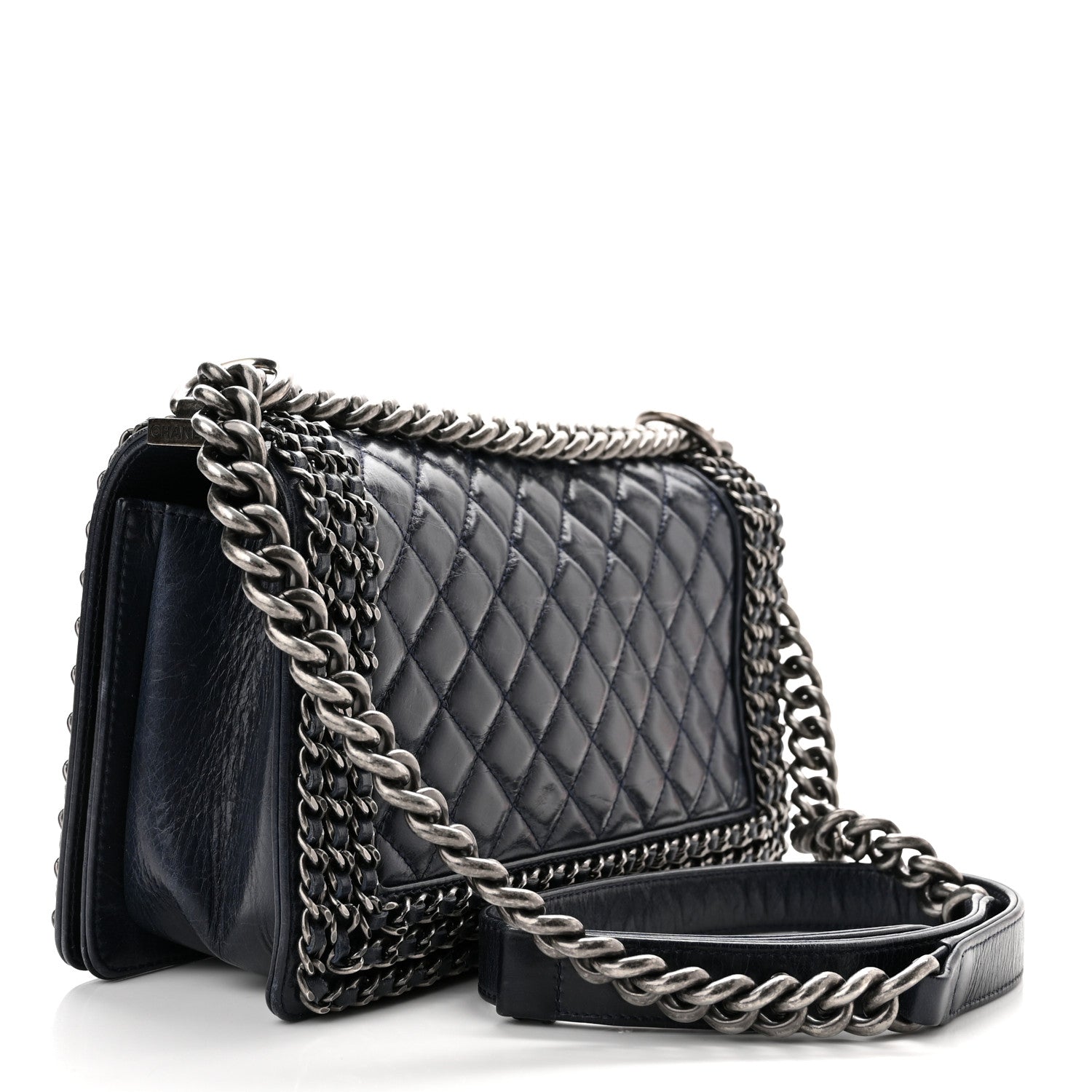 Chanel Glazed Calfskin Quilted Medium Boy Chained Flap Blue 3 of 10