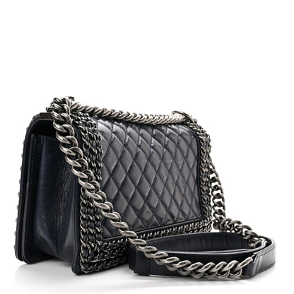 Chanel Glazed Calfskin Quilted Medium Boy Chained Flap Blue 3 of 10