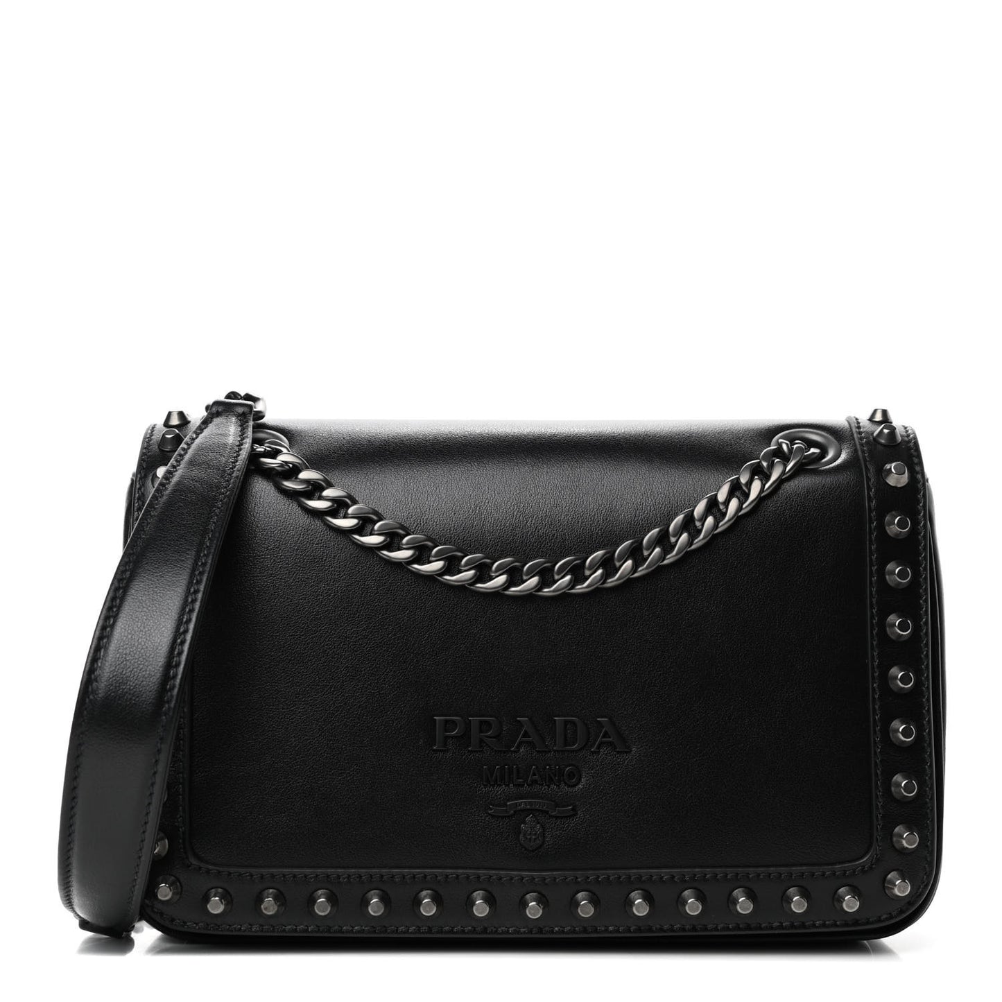 Glace Calfskin Studded Crossbody Black