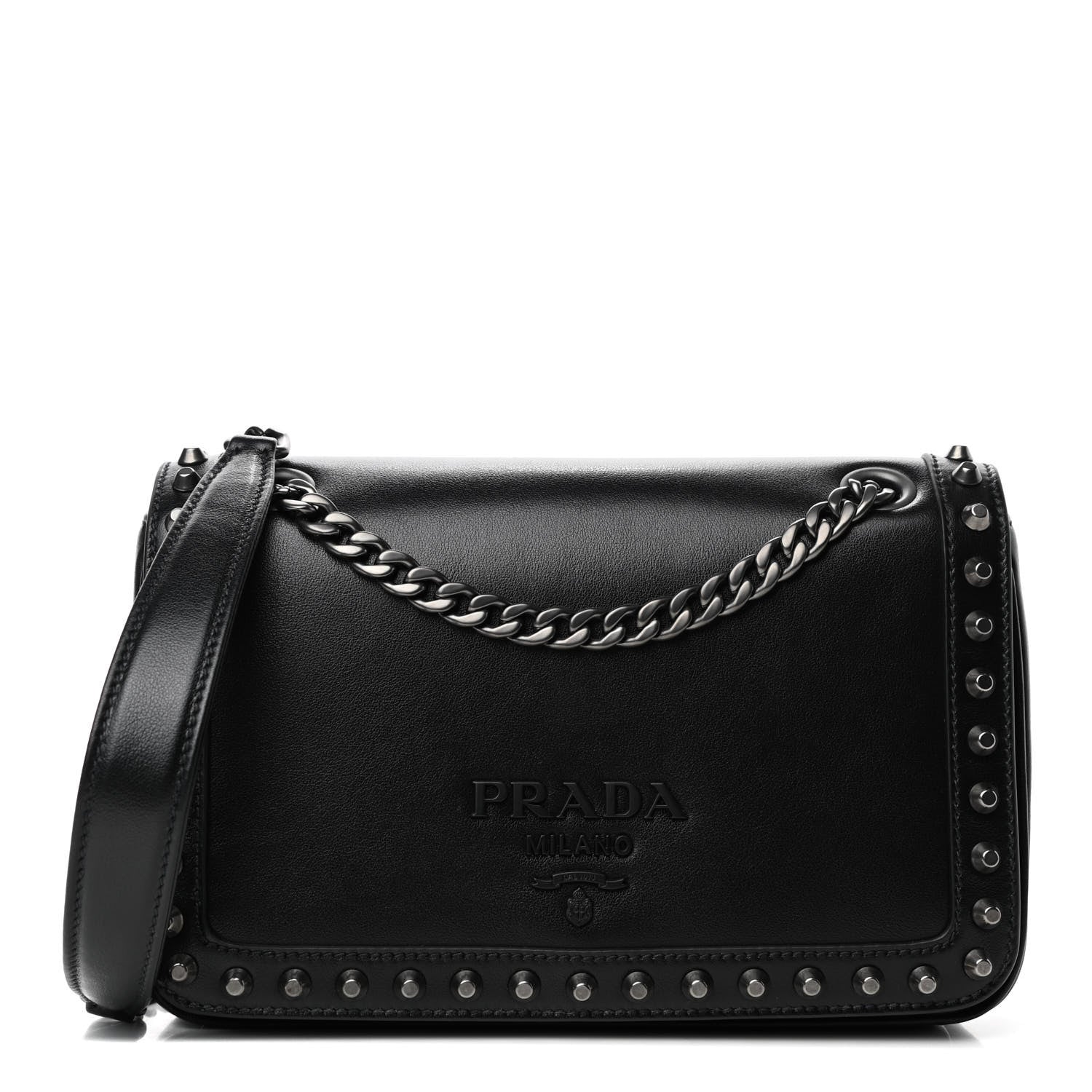 Prada Glace Calfskin Studded Crossbody Black 1 of 4