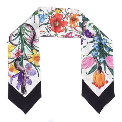 Gucci Silk Flora Snake Neck Bow Scarf White 1 of 3