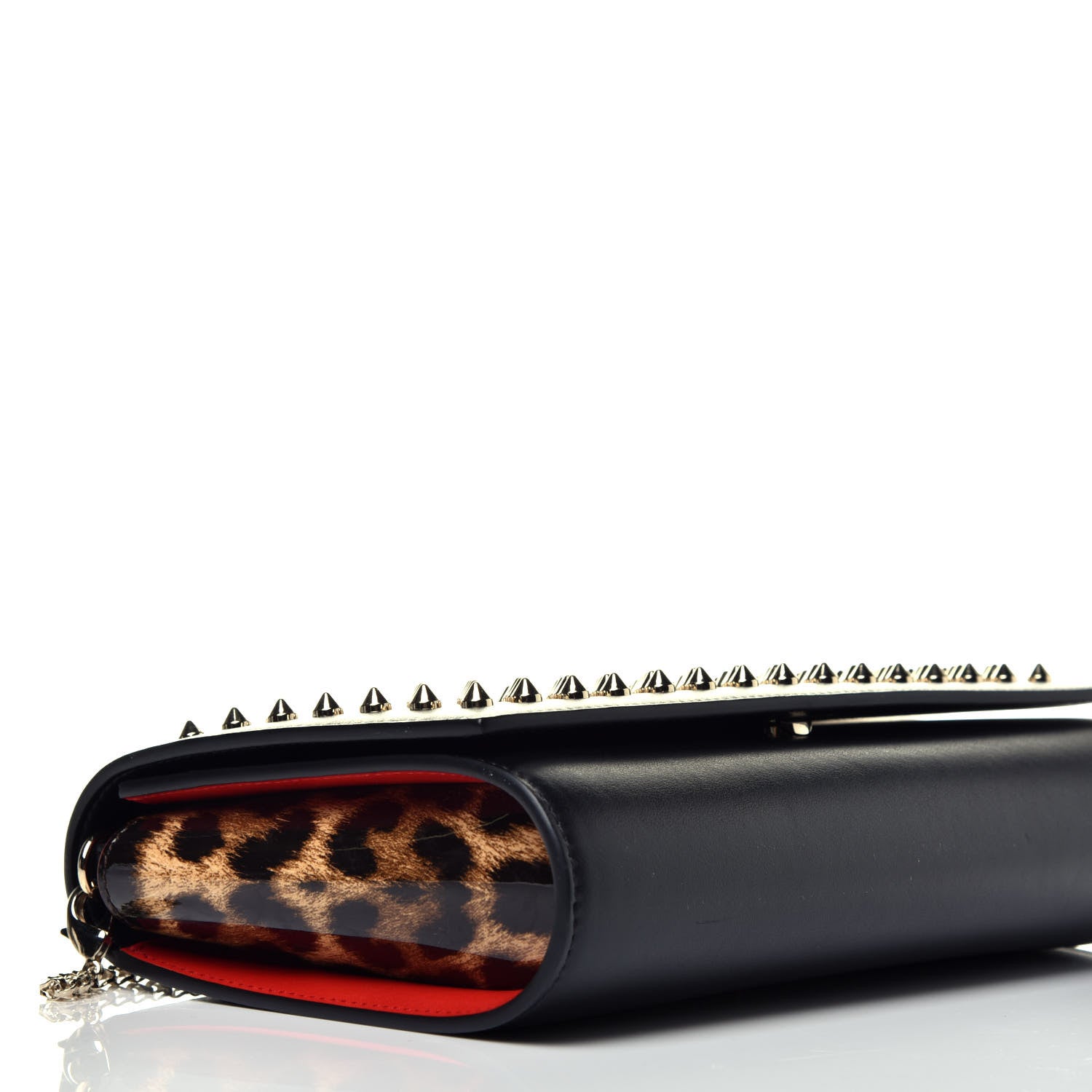 Christian Louboutin Calfskin Patent Leopard Spikes Paloma Clutch Black 8 of 9