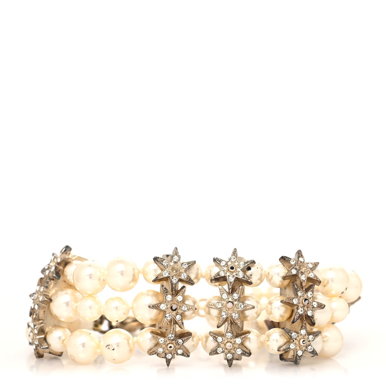 Chanel Pearl Crystal Multi Strand Star Bracelet Gold 1 of 8
