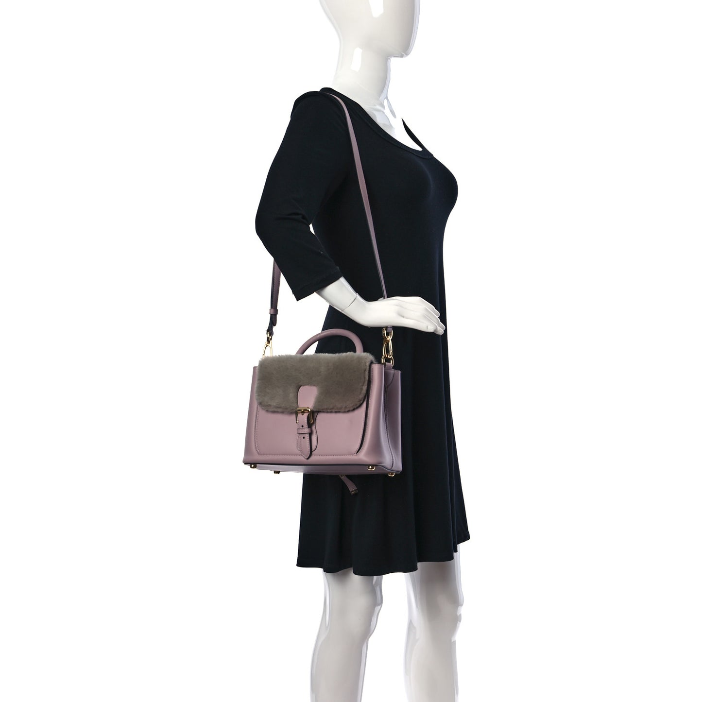 Smooth Calfskin Shearling Small Saddle Tote Pale Orchid