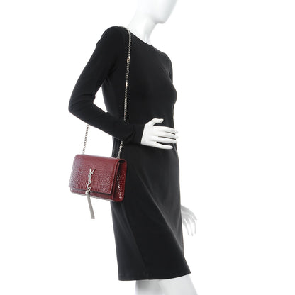Saint Laurent Calfskin Crocodile Embossed Medium Classic Monogram Kate Tassel Satchel Dark Red 2 of 6