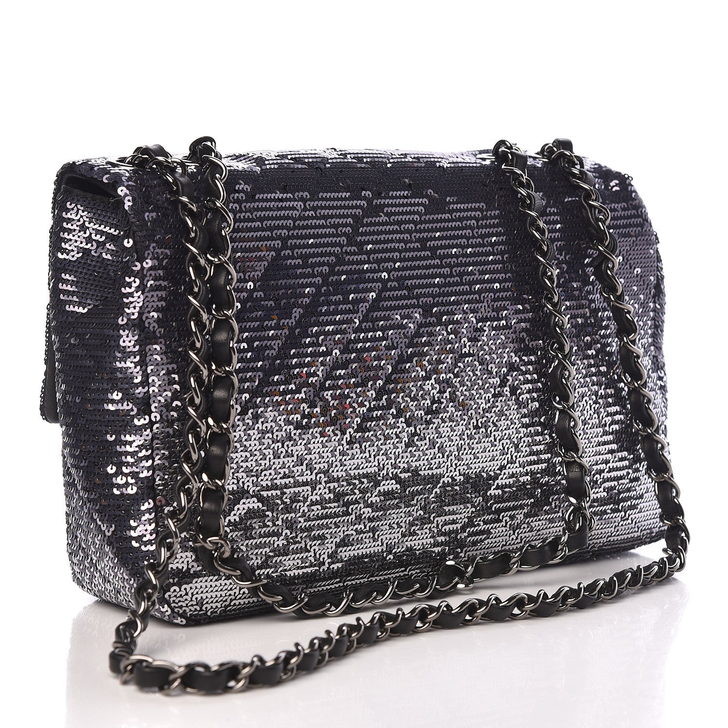Chanel Sequin Medium Single Flap Black Silver 3 of 10