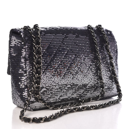 Chanel Sequin Medium Single Flap Black Silver 3 of 10