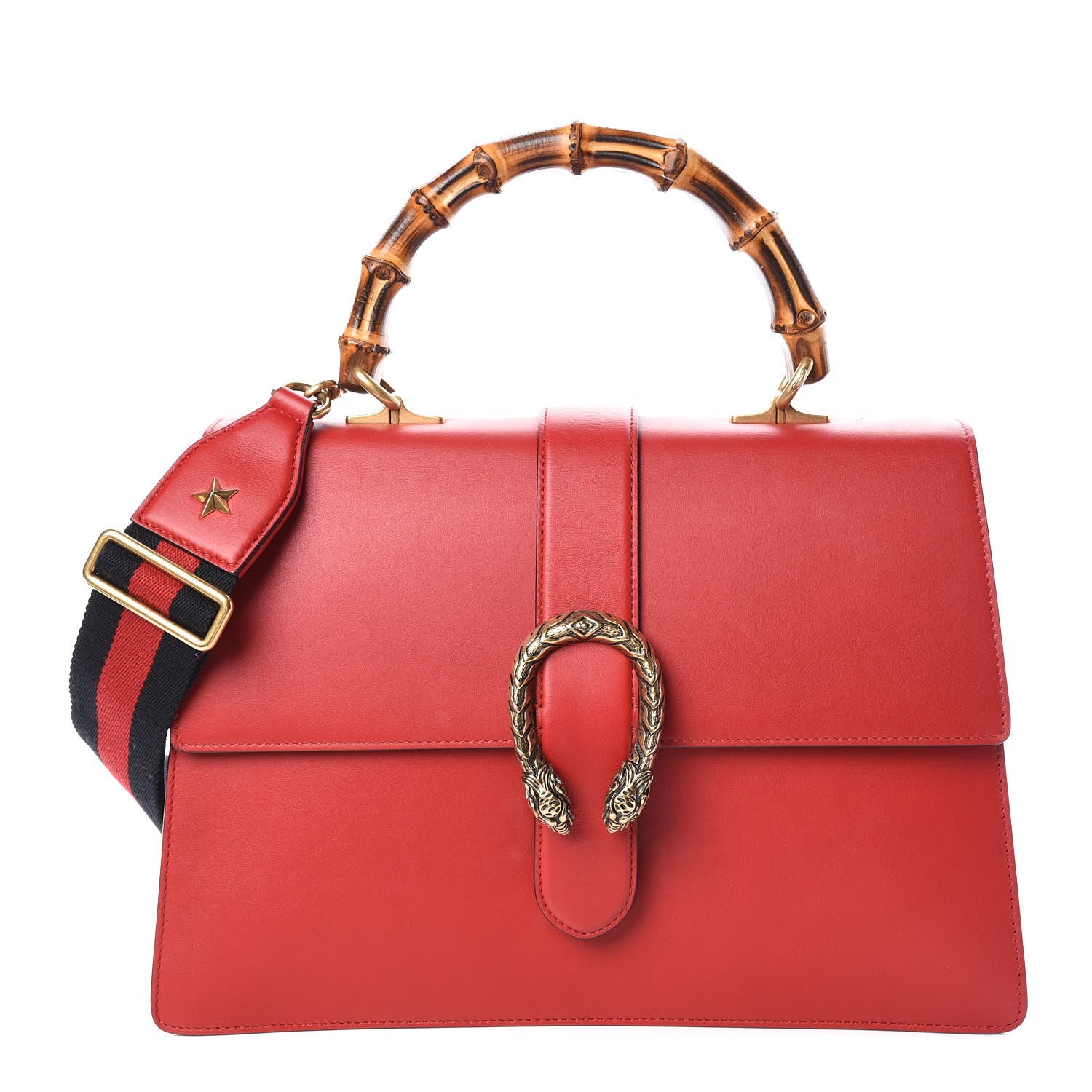 Gucci Moon Calfskin Web Large Dionysus Bamboo Top Handle Bag Hibiscus Red 1 of 10