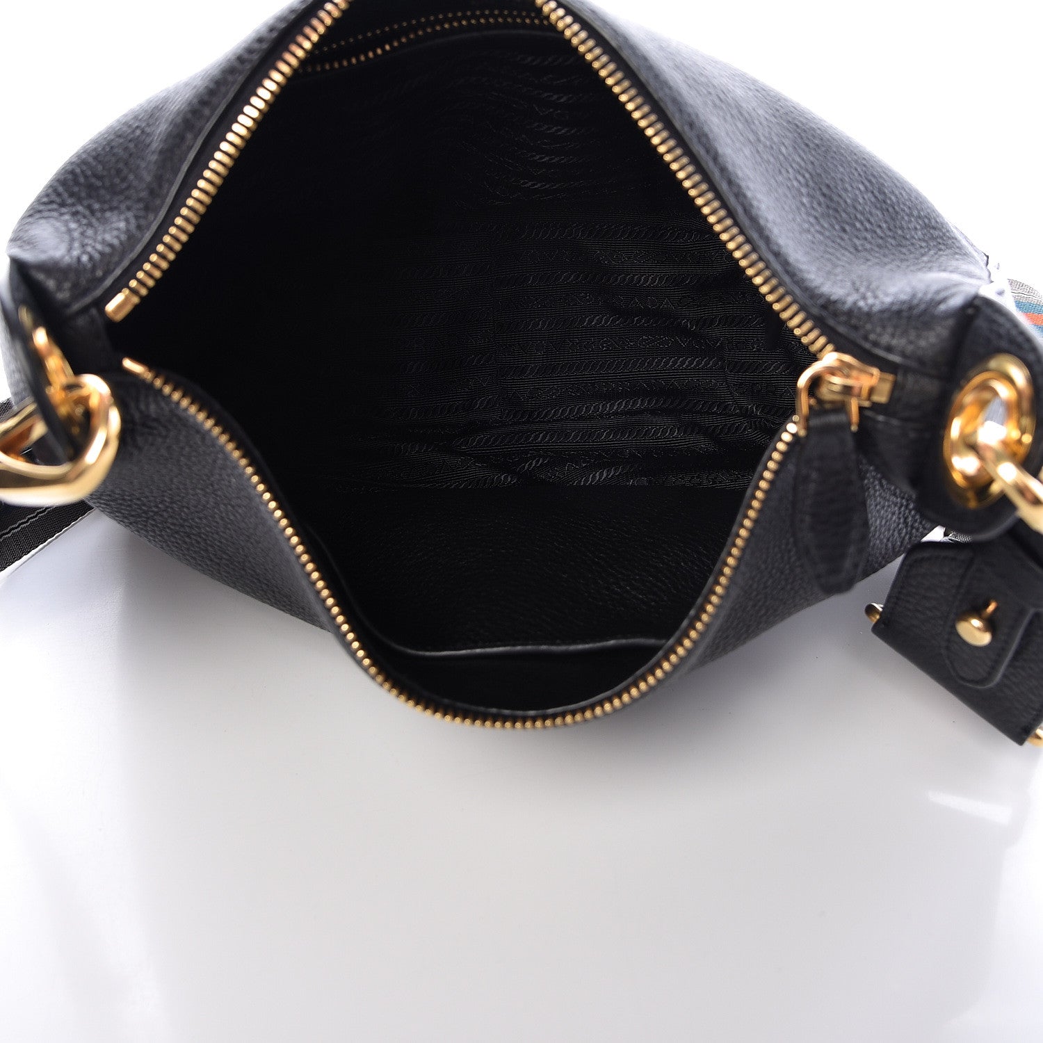 Prada Vitello Daino Zippered Messenger Hobo Black 5 of 10