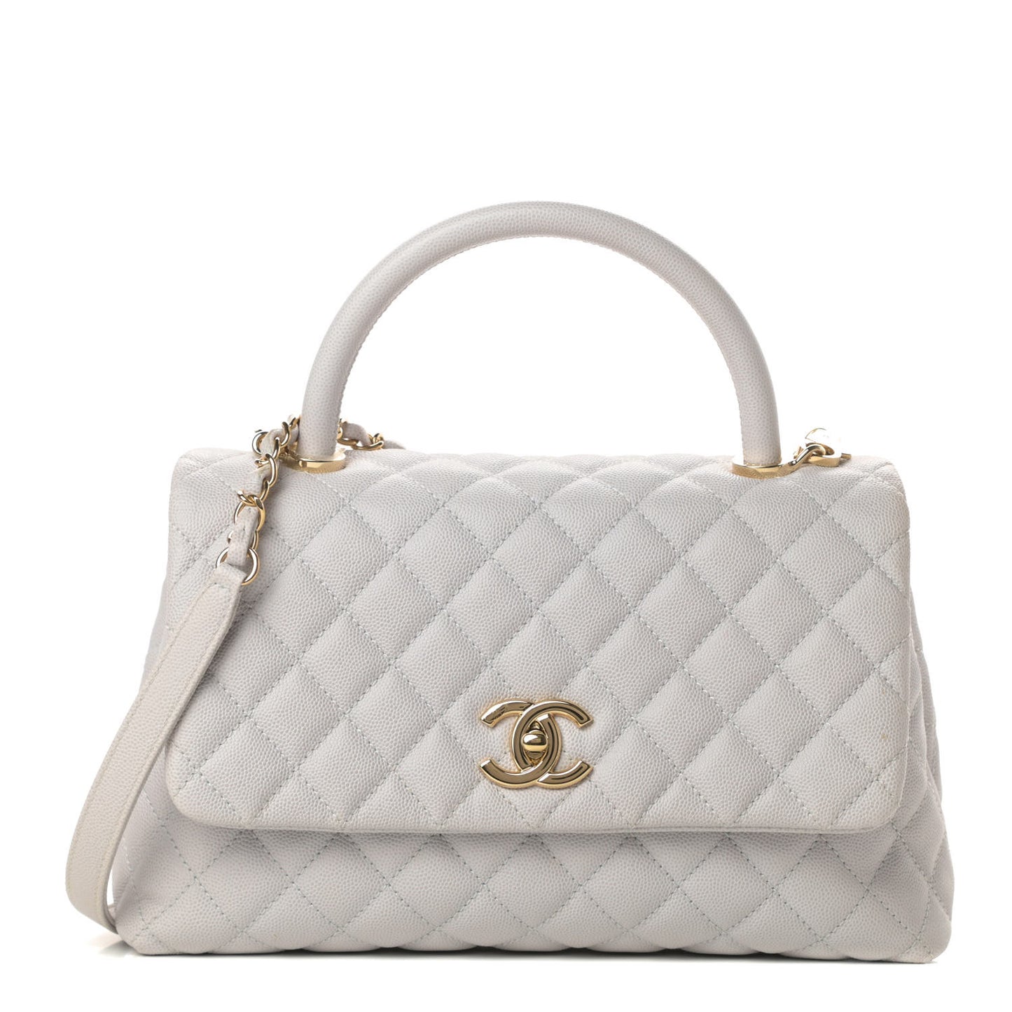 Caviar Quilted Small Coco Handle Flap Light Grey