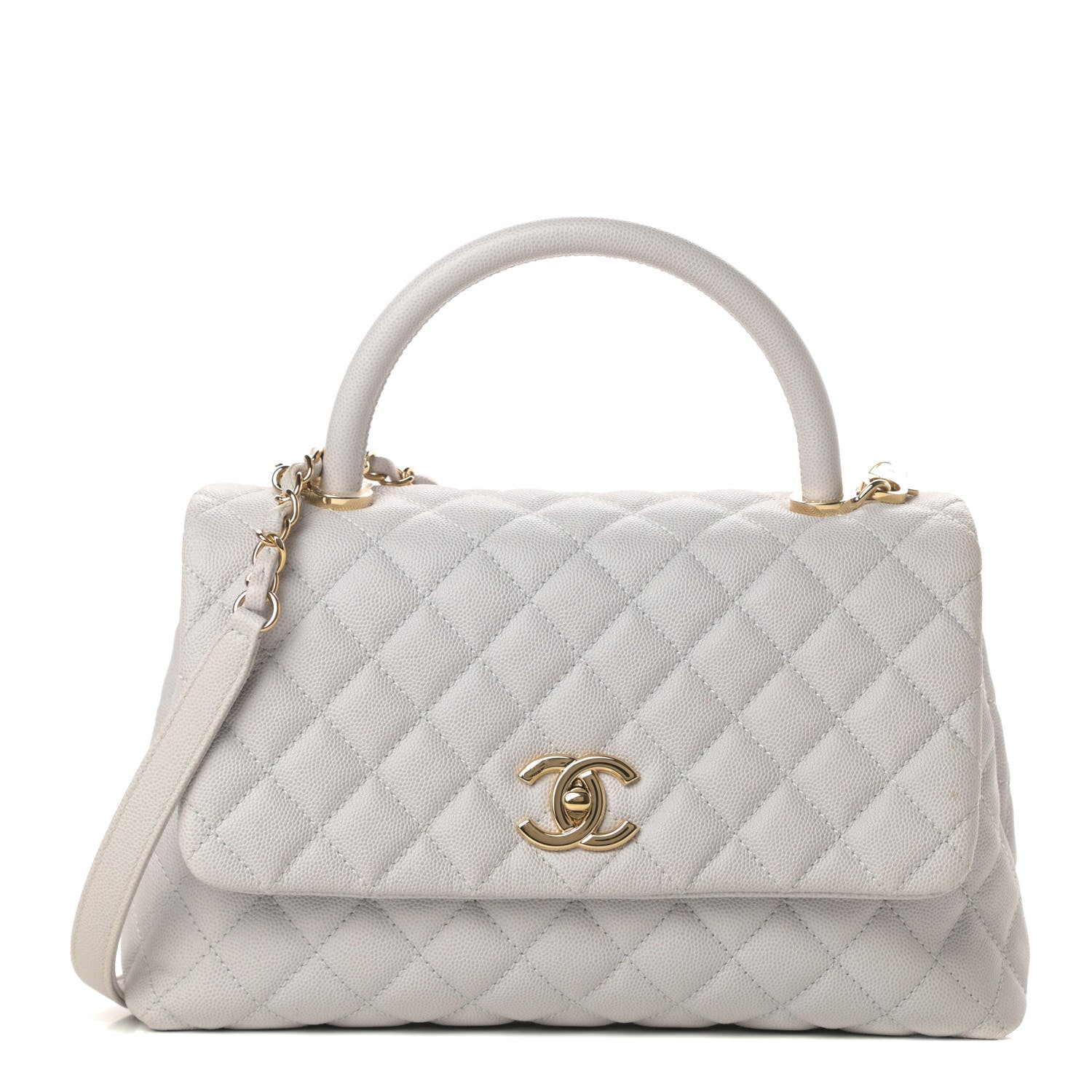 Chanel Caviar Quilted Small Coco Handle Flap Light Grey 1 of 12