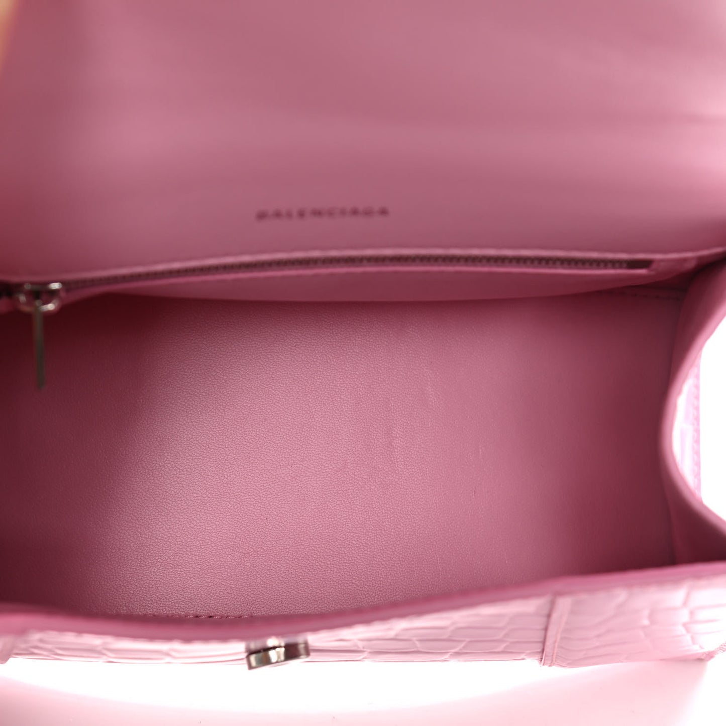 Semi Shiny Calfskin Crocodile Embossed Small Hourglass Top Handle Bag Pink