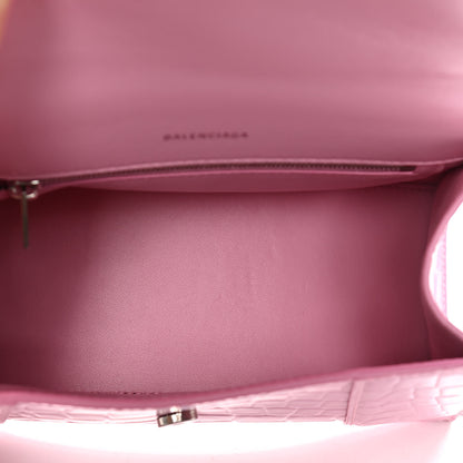 Balenciaga Semi Shiny Calfskin Crocodile Embossed Small Hourglass Top Handle Bag Pink 6 of 9