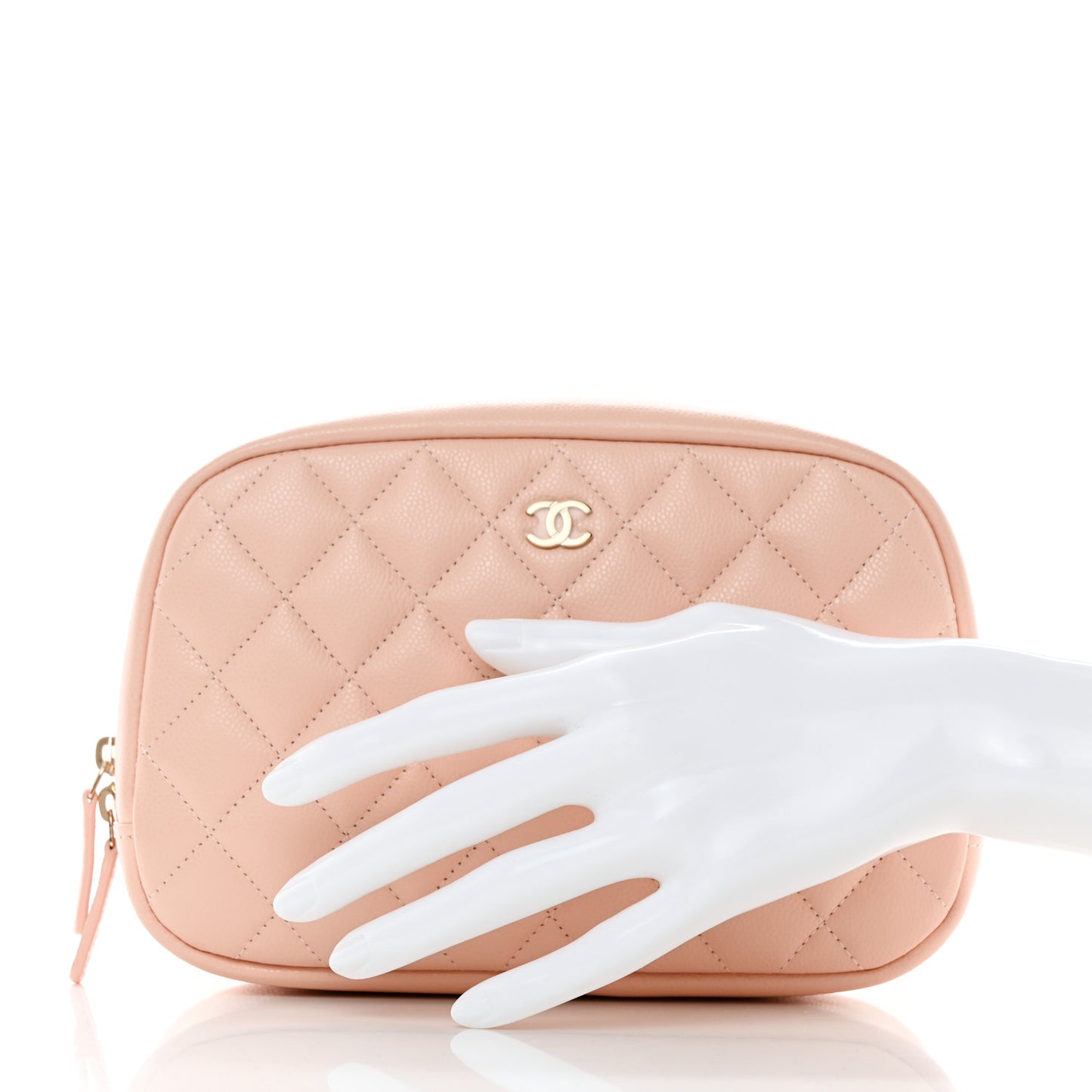 Caviar Quilted Medium Curvy Pouch Cosmetic Case Light Pink