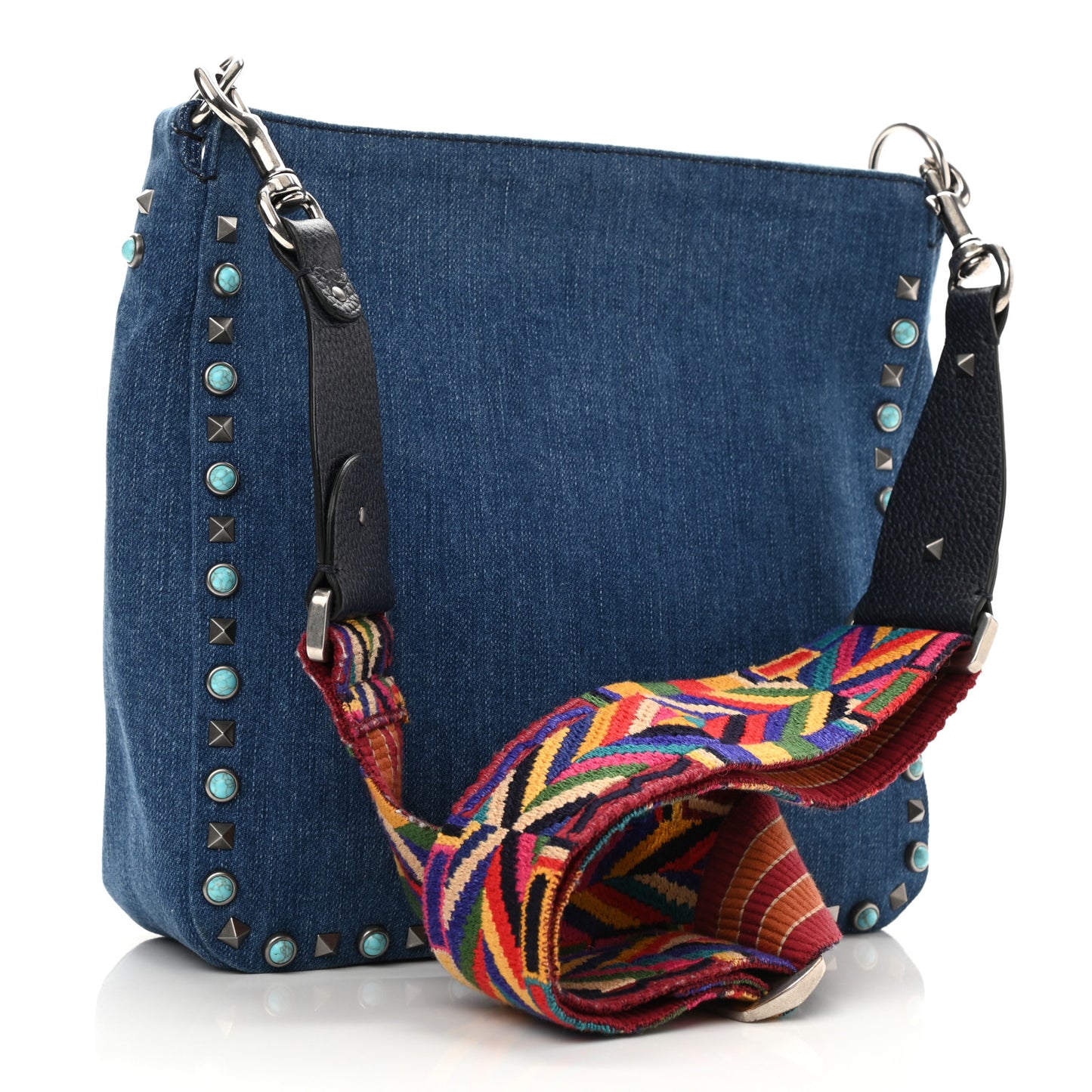 Denim Small Guitar Strap Rockstud Rolling Flip-Lock Messenger Bag Blue