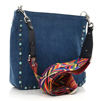 Valentino Garavani Denim Small Guitar Strap Rockstud Rolling Flip-Lock Messenger Bag Blue 3 of 7