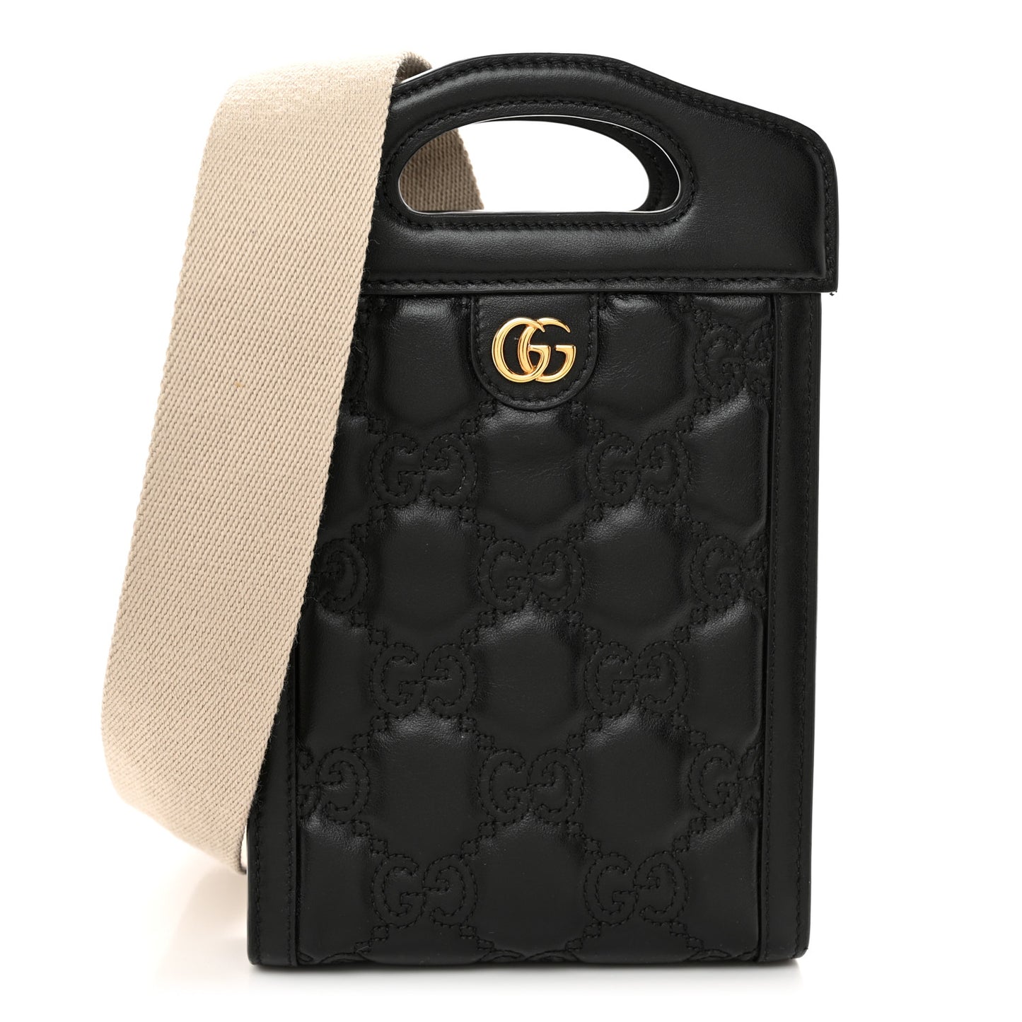 Calfskin GG Matelasse Mini Top Slip Handle Crossbody Bag Black Natural