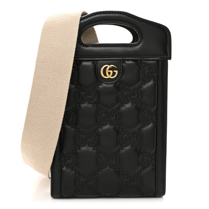 Gucci Calfskin GG Matelasse Mini Top Slip Handle Crossbody Bag Black Natural 1 of 10