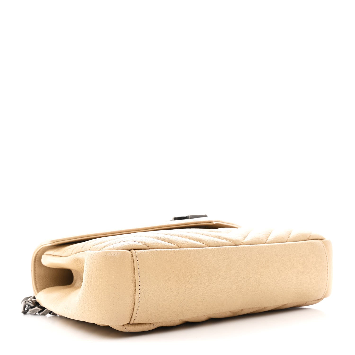 Saint Laurent Sheepskin Matelasse Chevron Monogram Medium College Bag Dark Beige 4 of 13